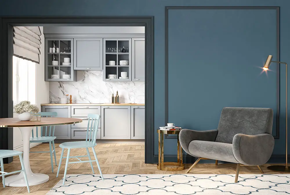 Blue grey modern classic kitchen