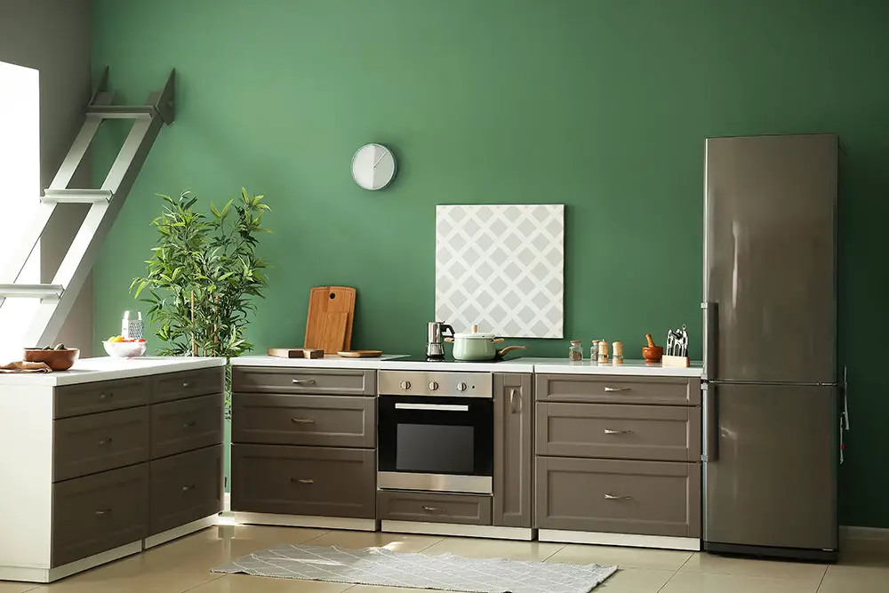 Forest green kitchen wall