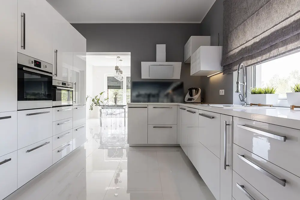 Modern kitchen light grey walls