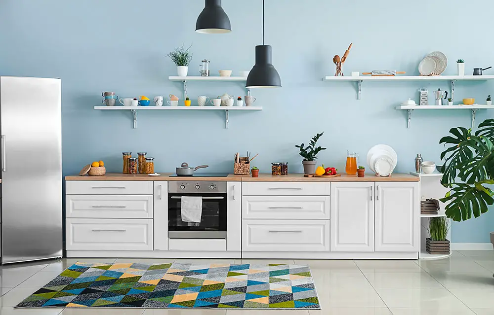 Pale blue comfortable kitchen wall color