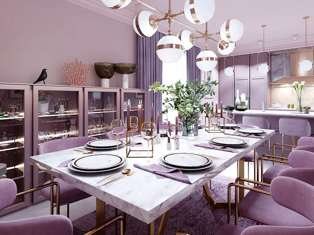 Pale lilac kitchen with modern furniture