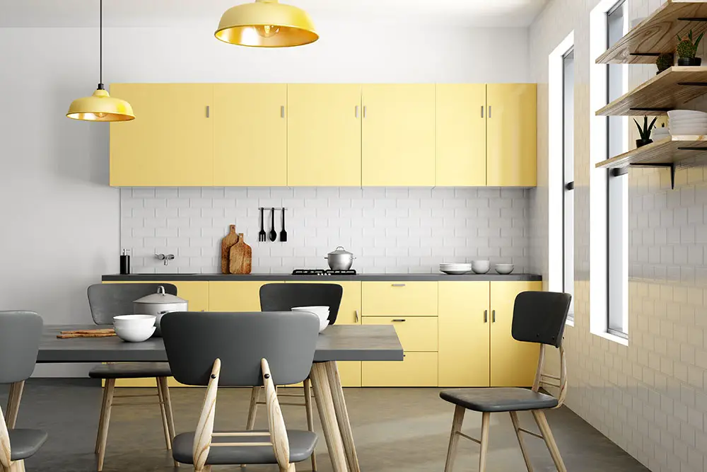 Pale yellow kitchen interior design