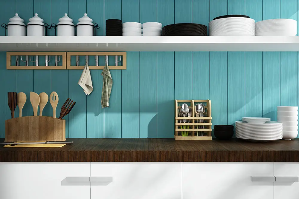 Turquoise color kitchen counter